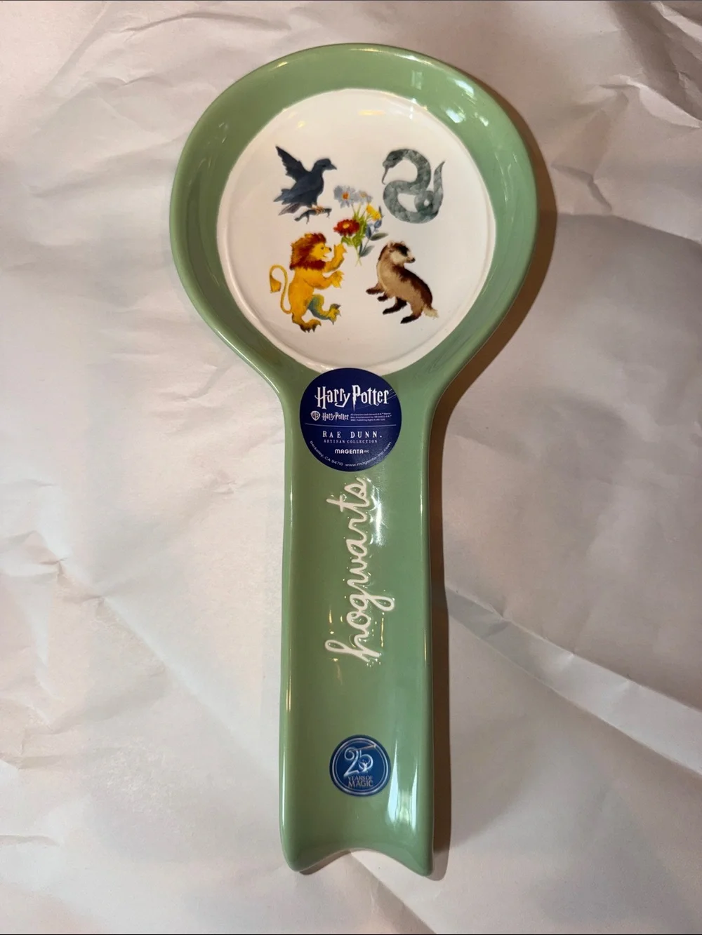 New 2026 Rae Dunn x Harry Potter Hogwarts Ceramic Spoon Rest Sage Green 25 Years